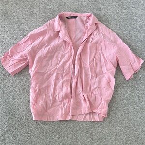 Zara Pink Short Sleeve Button-Down Shirt